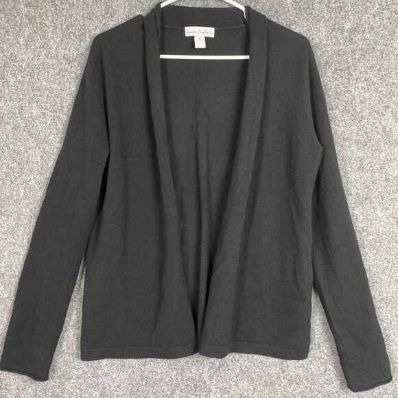 Reivive Cashmere Sweater Womens Size S Black Cardigan Open Front - Picture 1 of 9